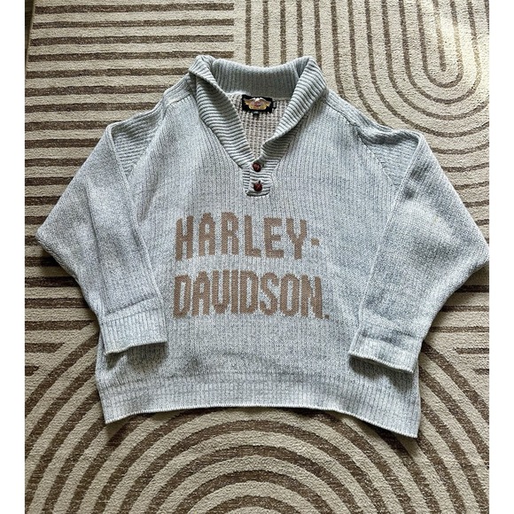 Vintage Harley Davidson Knit Sweater Shawl Collar Unisex XXXL USA Made Gray